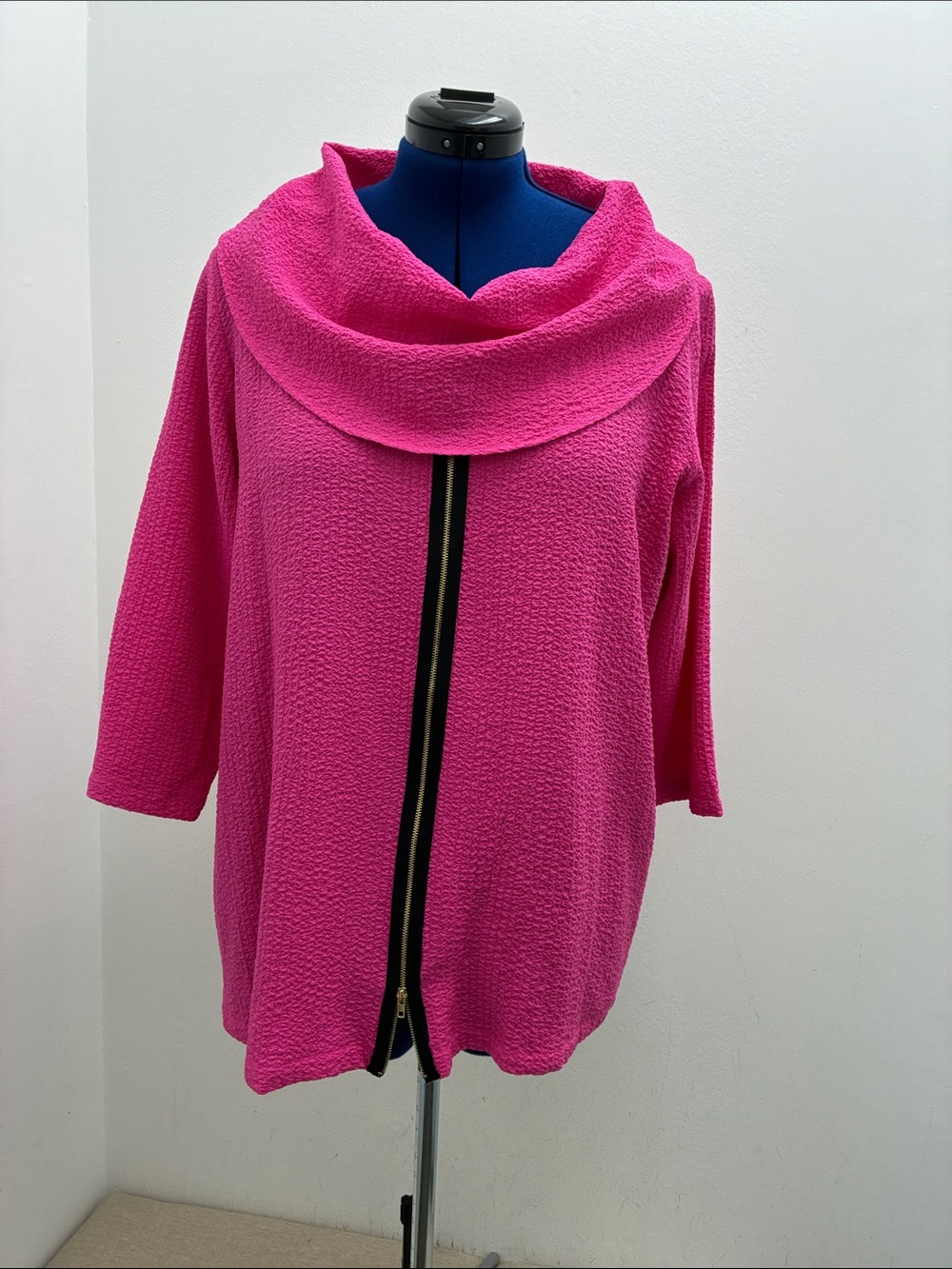 Cowl Neck Zip-Front Tunic in Hot Pink